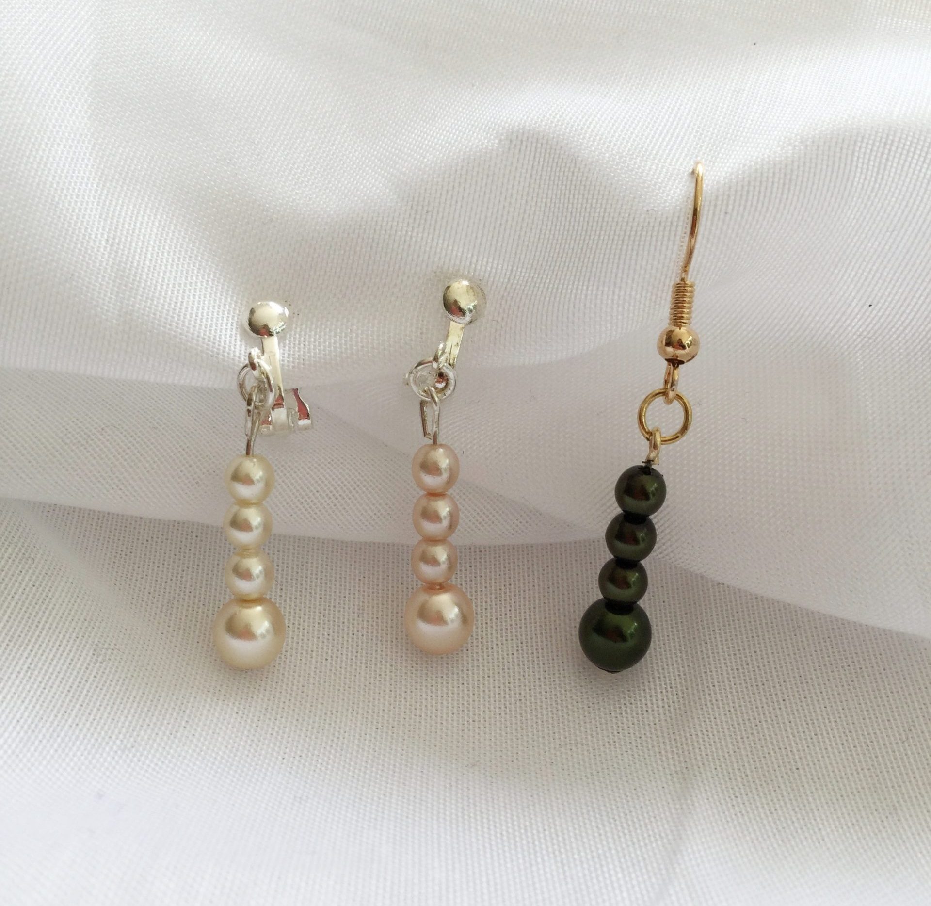 Elegant Handmade Faux Pearl Dangle/Drop Earrings Clip-Ons - Image 2