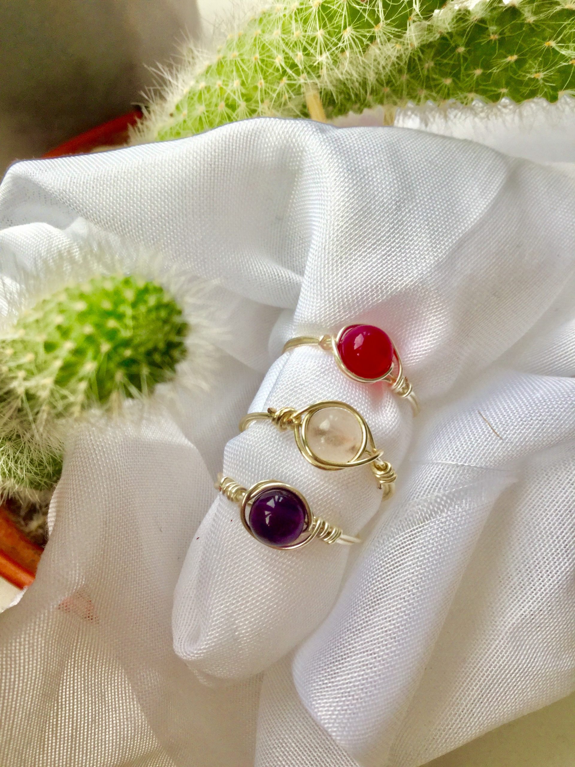 Wire-Wrap Genuine Gemstone Rings -- Amethyst, Rose Quartz, Agate, Tourmaline - Image 4