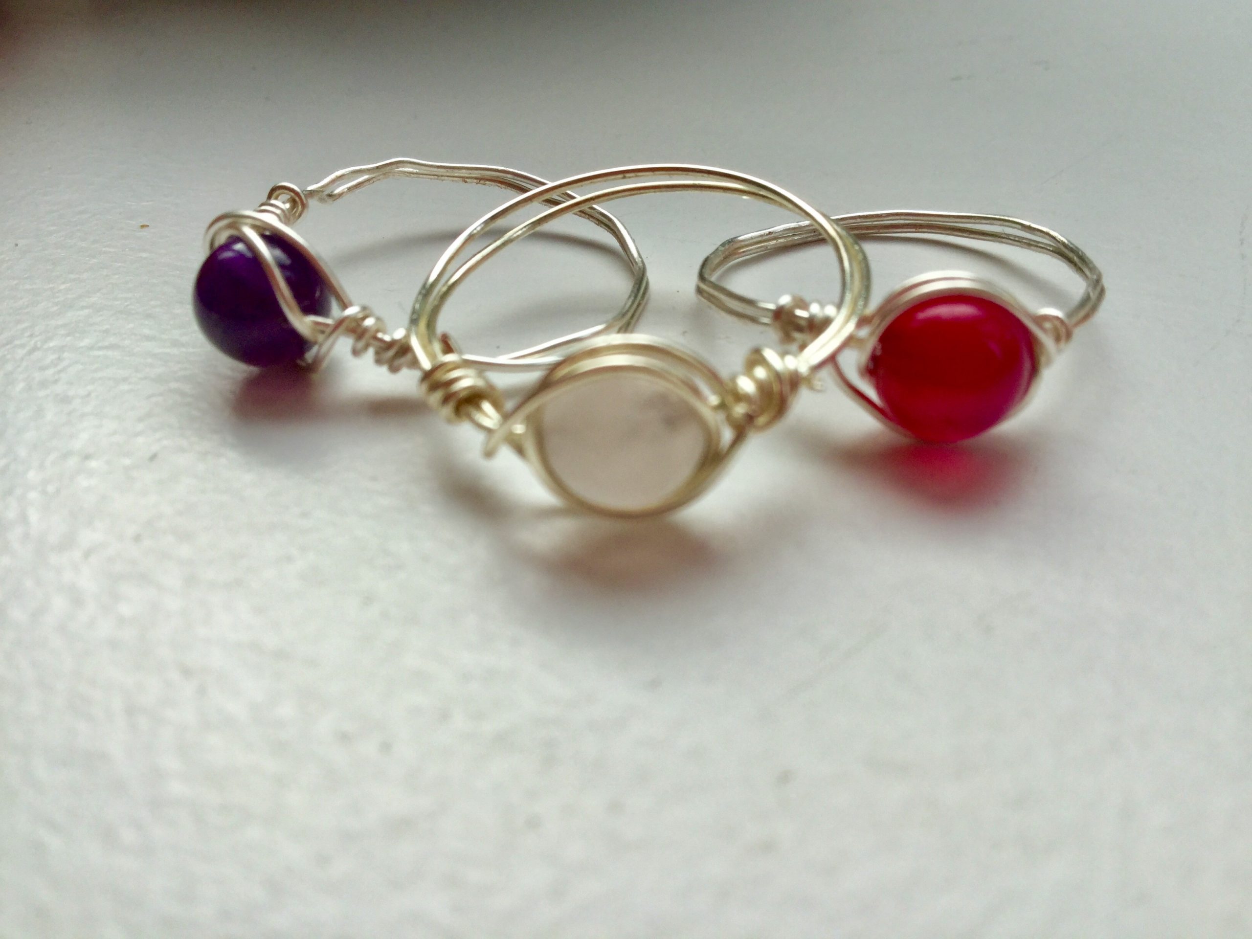 Wire-Wrap Genuine Gemstone Rings -- Amethyst, Rose Quartz, Agate, Tourmaline - Image 3