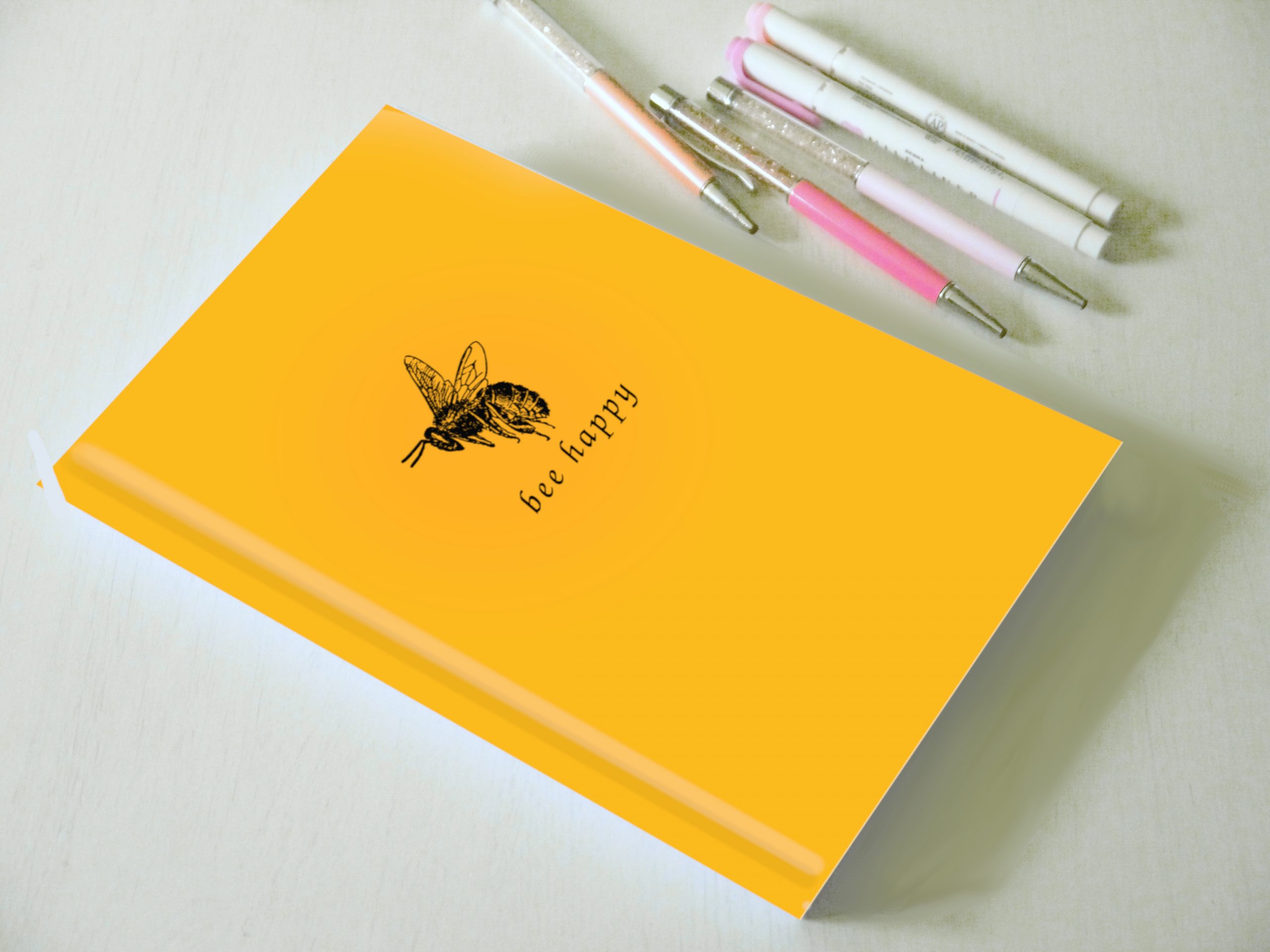 "Bee Happy" Premium Dot Grid Hardcover Bullet JournalNotebook Planner 2023