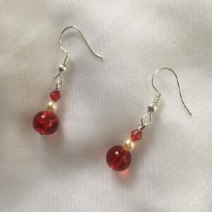 Red Crushed Bead & Pearl Earrings (Mystical Rose #2)