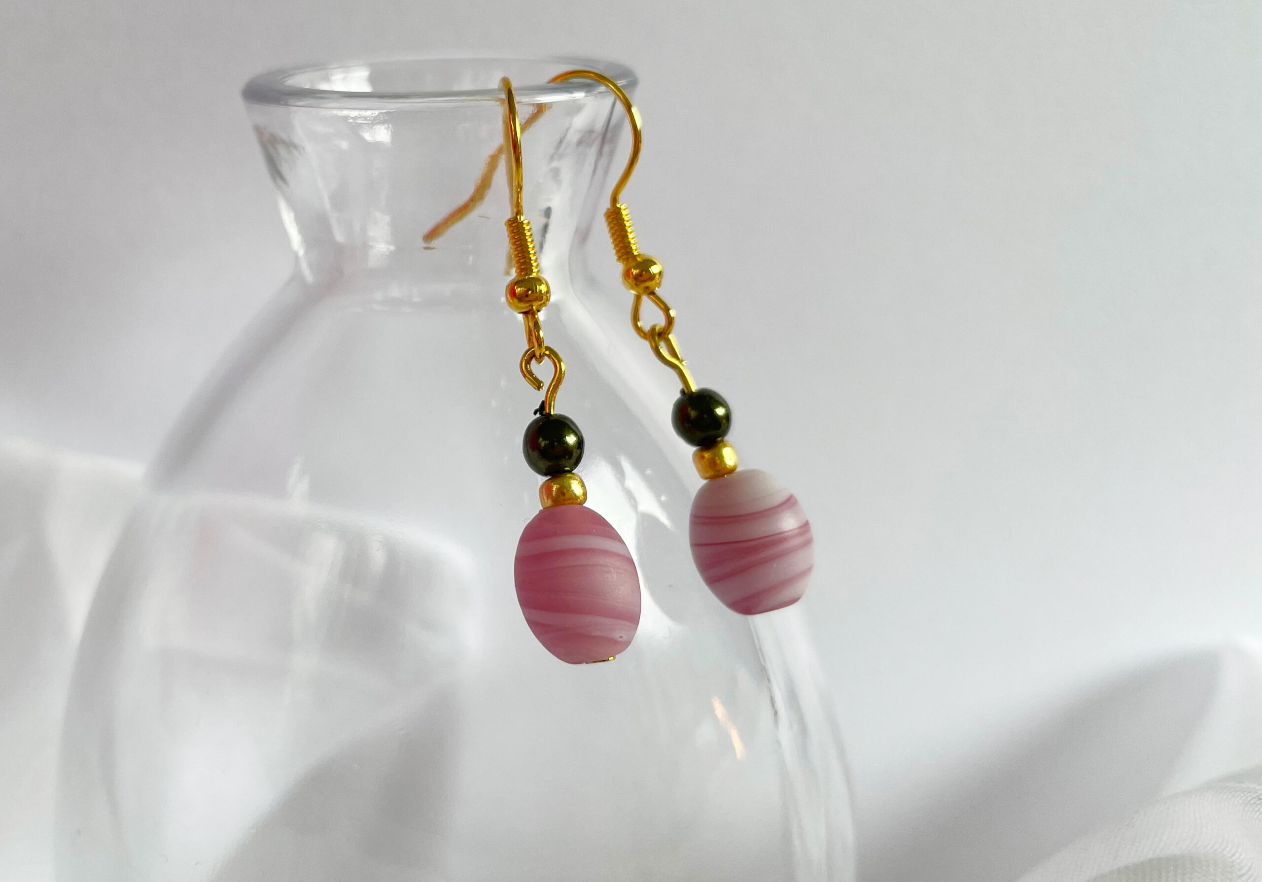 Pink Frosted Ombre Bead Dangle Earrings