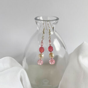 Pink Crystal & Pearl Bead Dangle Earrings